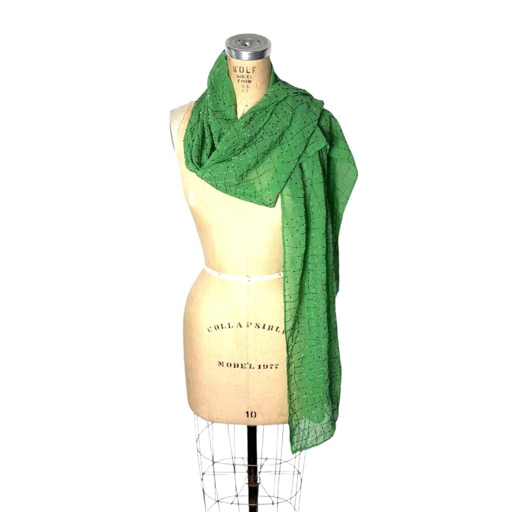 Vintage green silk beaded scarf or shawl by Carlisle